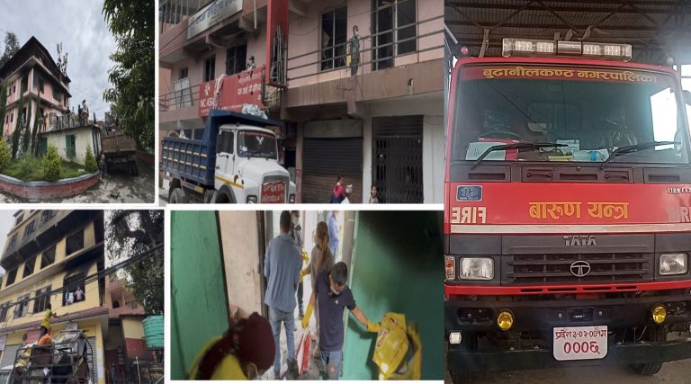 बुढानीलकण्ठमा ३ वटा वडा जलेर  खरानी, नगरपालिकाको दमकल साउँजीहरूको घर धाउन व्यस्त